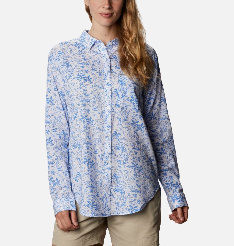 Navy Women's PFG Sun Drifter II Shirts | MATPWZ-584 - Columbia Outlet Store