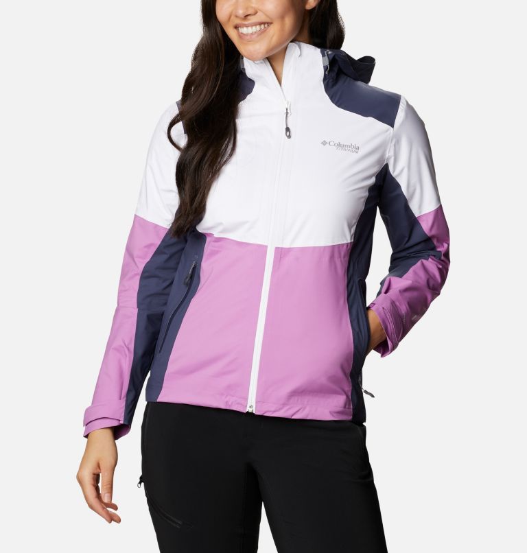 White Pink Blue Women's Titan Pass Rain Jacket | EAVQXZ-581 - Columbia Outlet Store