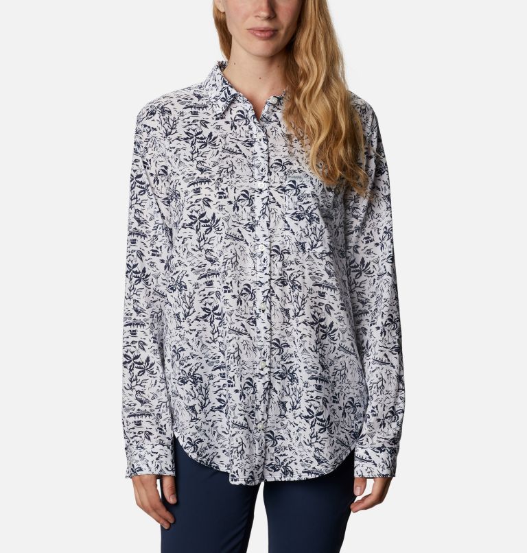 Navy Women's PFG Sun Drifter II Shirts | MATPWZ-584 - Columbia Outlet Store
