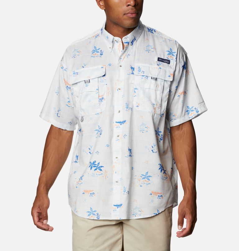 White Blue Men's PFG Super Bahama Fishing Shirts | PWSQZX-143 - Columbia Outlet Store