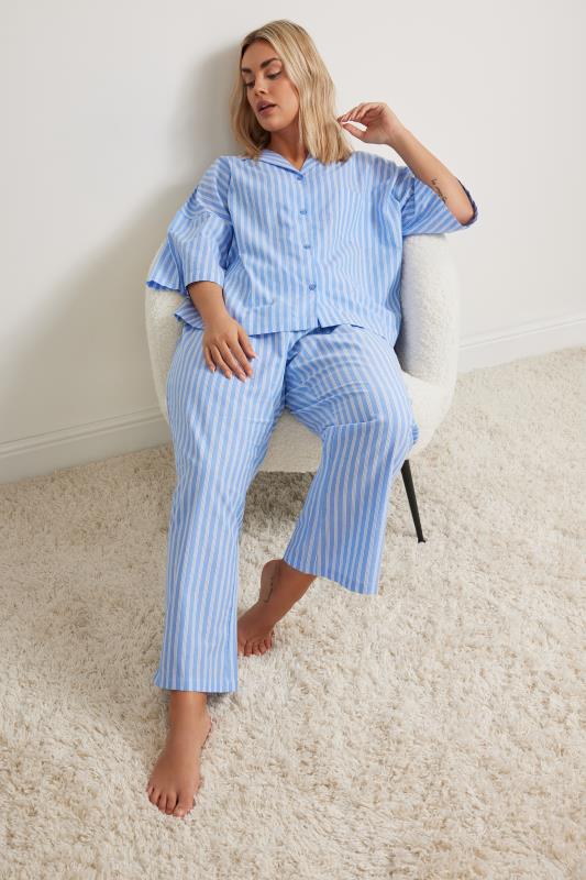 Yours YOURS Curve Blue Stripe Pyjama Shirt