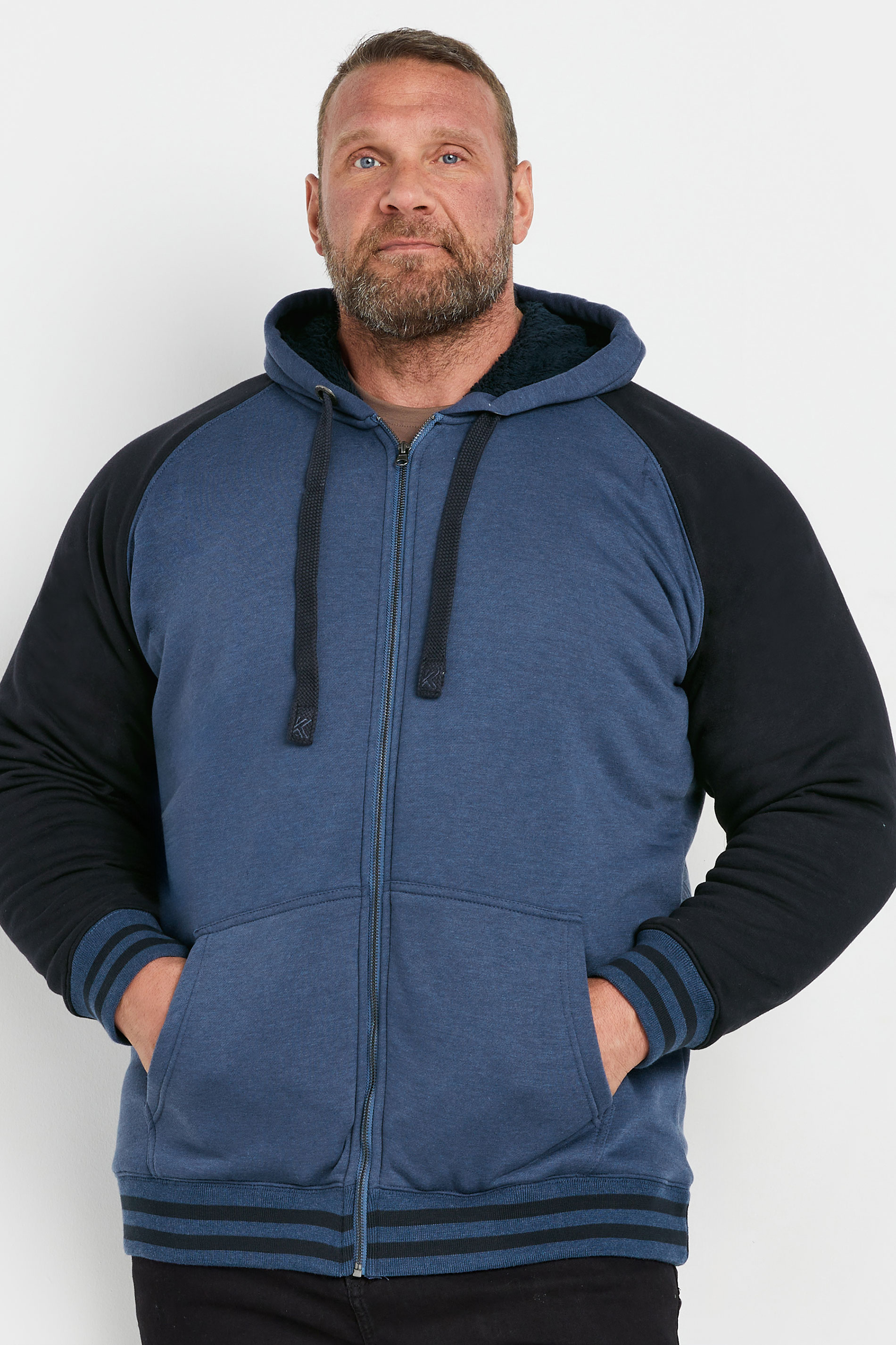 Kam KAM Big & Tall Blue Sherpa Raglan Sleeve Zip Through Hoodie