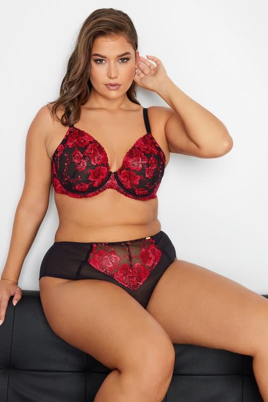 Yours YOURS Curve Red Hallie Embroided Non-Padded Bra