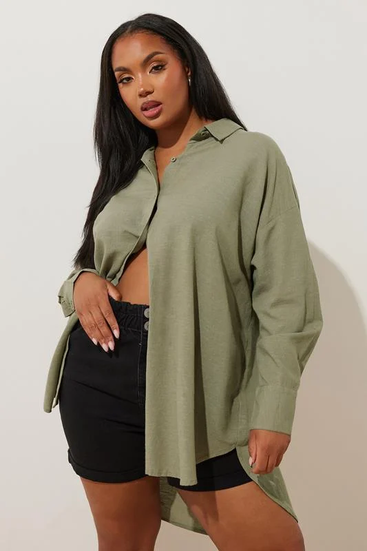 Yours YOURS Curve Khaki Green Linen Cargo Trousers