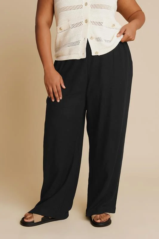 Yours YOURS Curve Black Linen Wide Leg Trousers