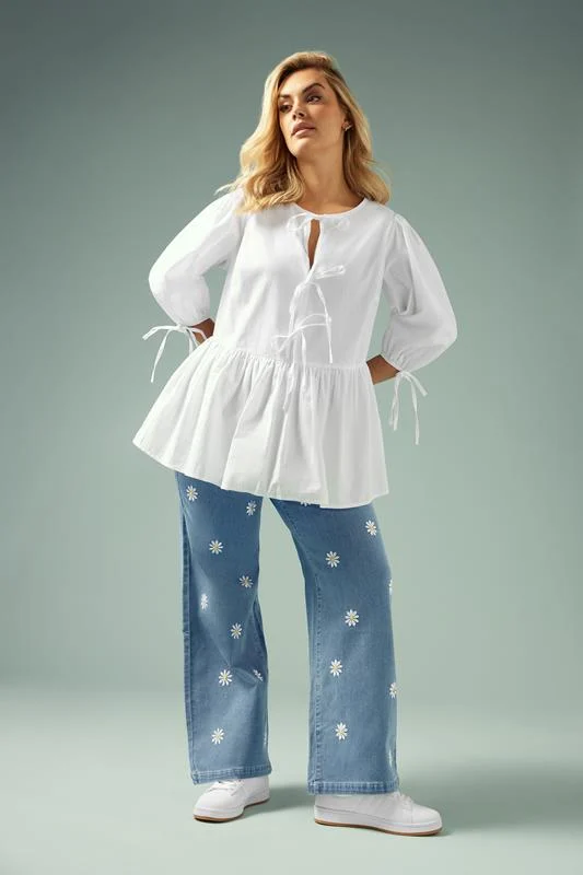 Limited Collection LIMITED COLLECTION Curve Blue Daisy Embroidered Wide Leg Jeans