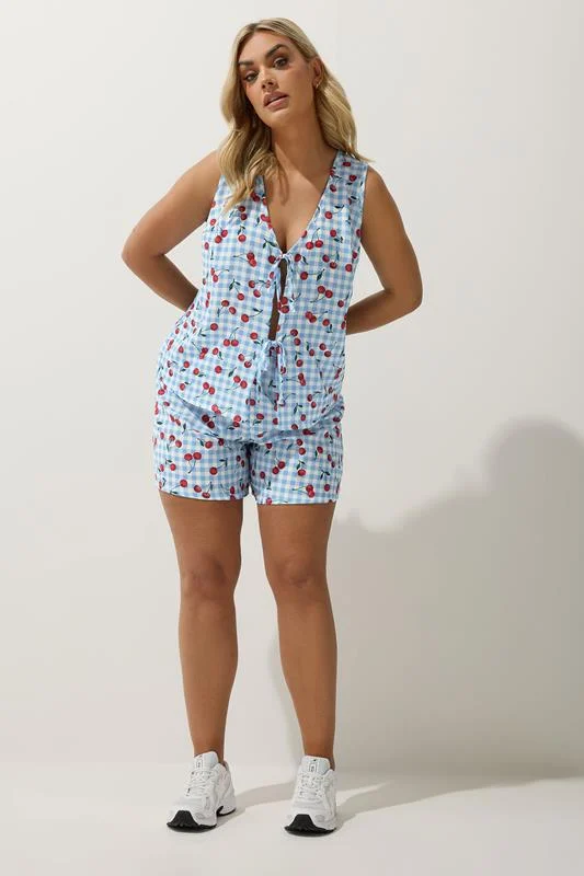 Limited Collection LIMITED COLLECTION Curve Blue Gingham Cherry Print Shorts