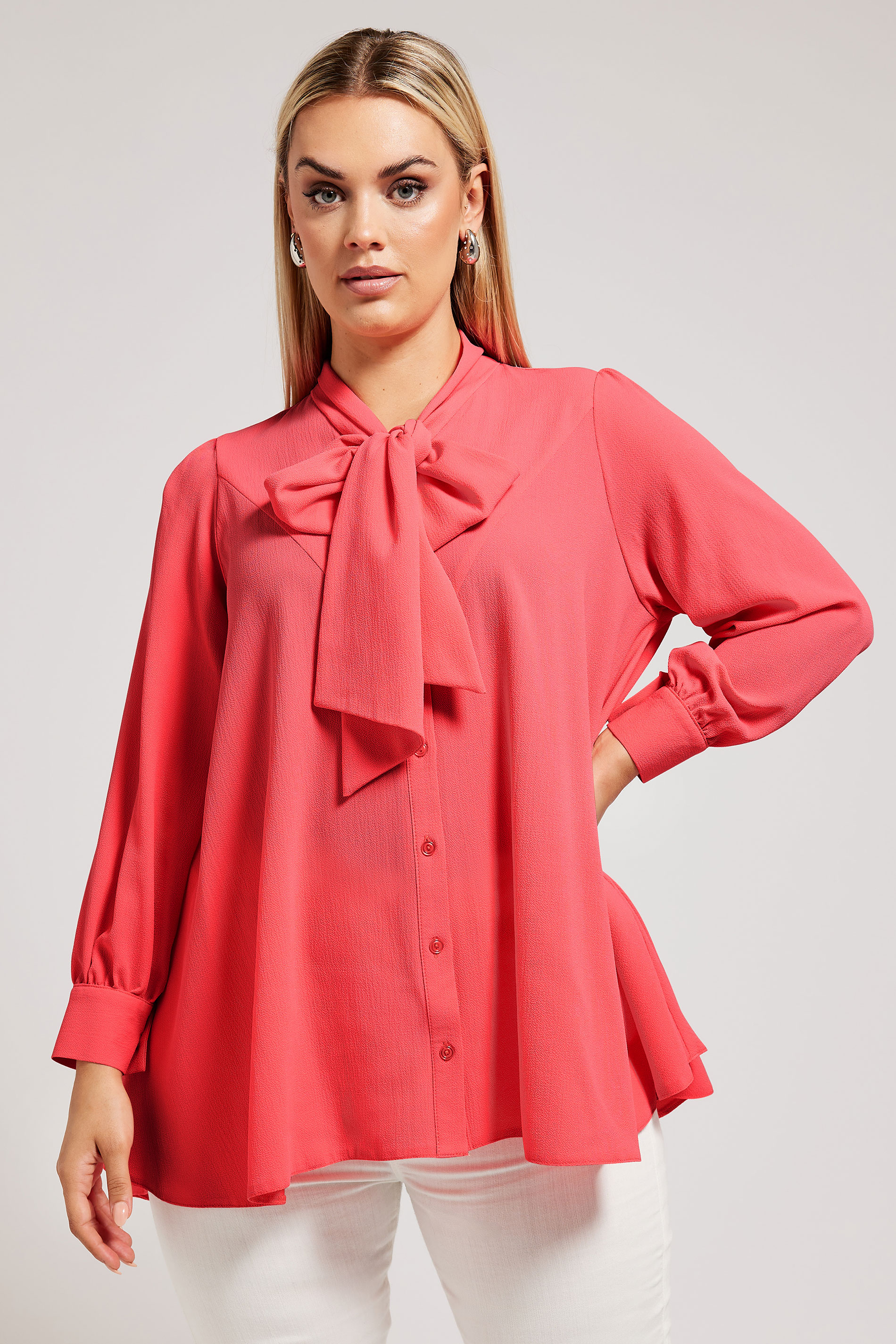 Yours London YOURS LONDON Curve Pink Tie Neck Blouse