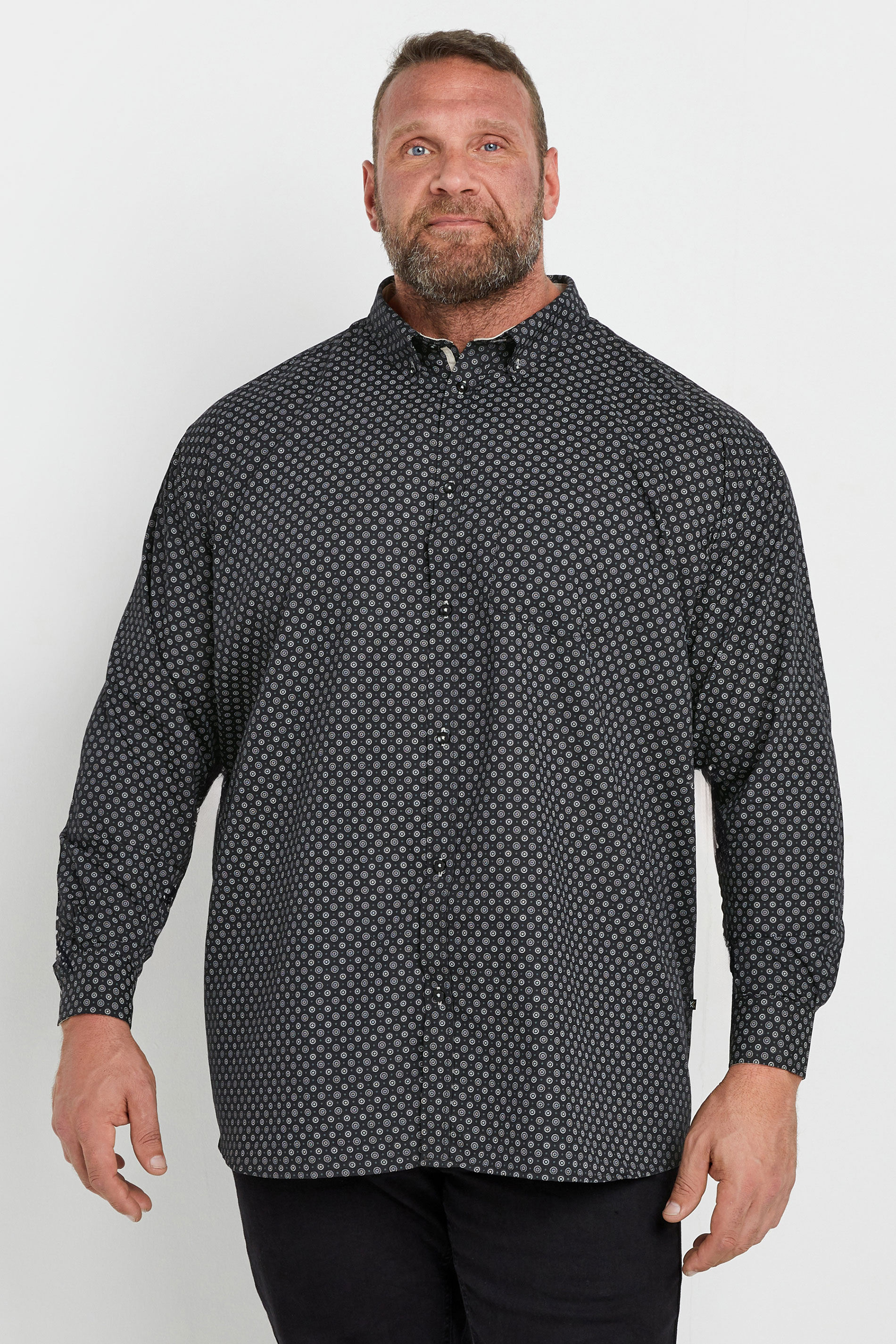 Kam KAM Big & Tall Black Dobby Print Long Sleeve Shirt