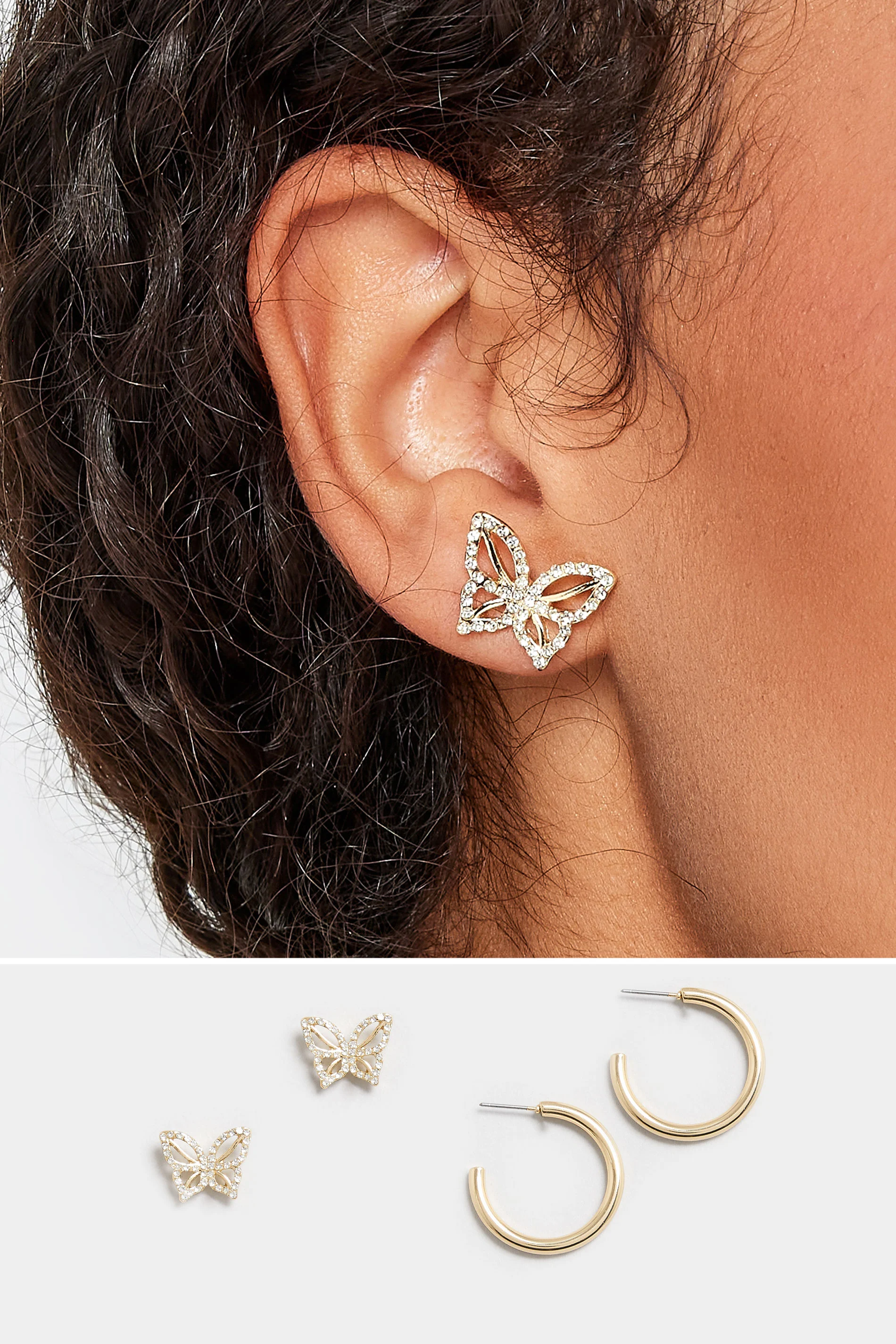 Yours 2 PACK Gold Tone Butterfly Stud & Hoop Earring Set