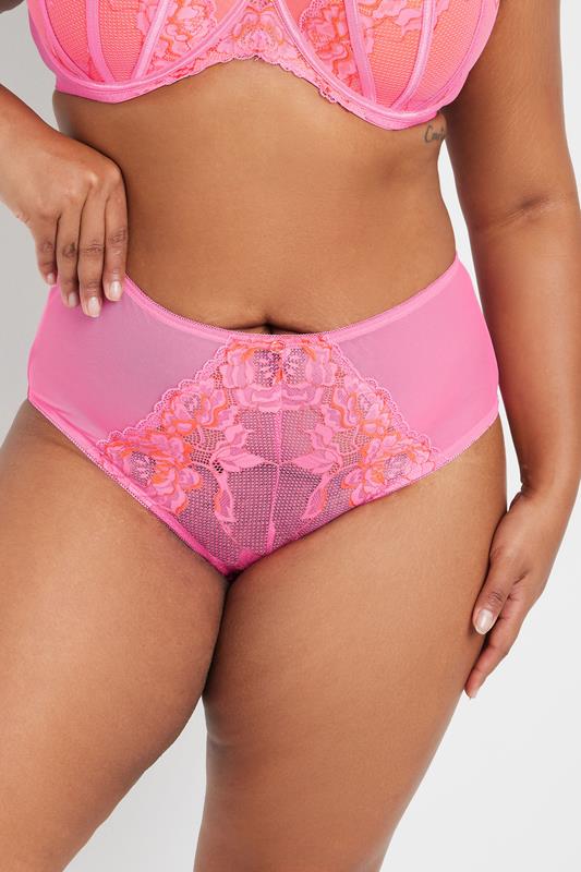 Yours YOURS Curve Pink Floral Lace Mesh Full Briefs