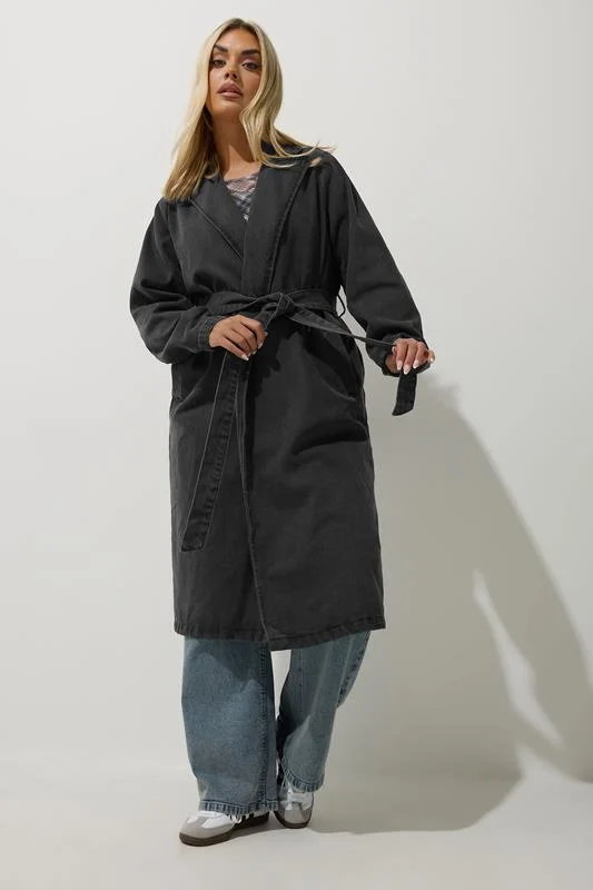 Limited Collection LIMITED COLLECTION Curve Black Washed Belted Denim Trench Coat