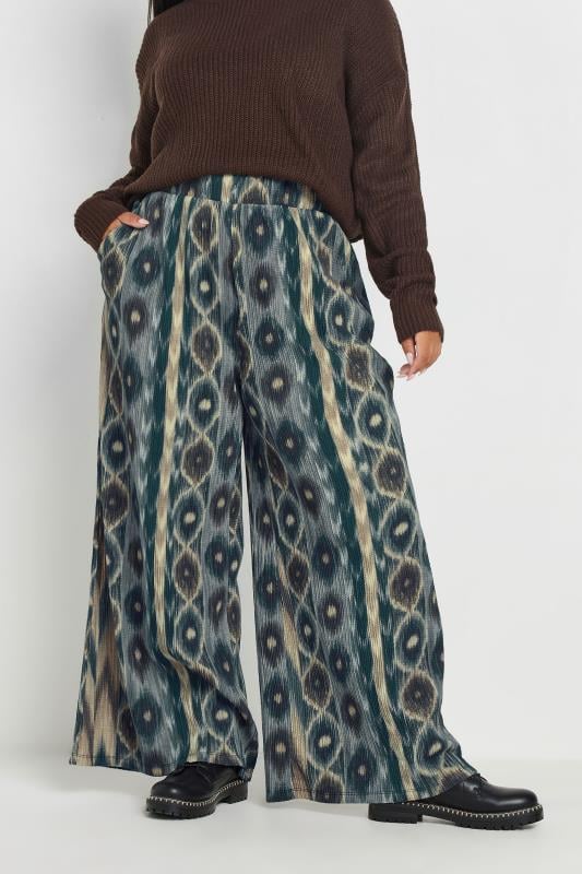 Yours YOURS Curve Blue Abstract Print Wide Leg Trousers