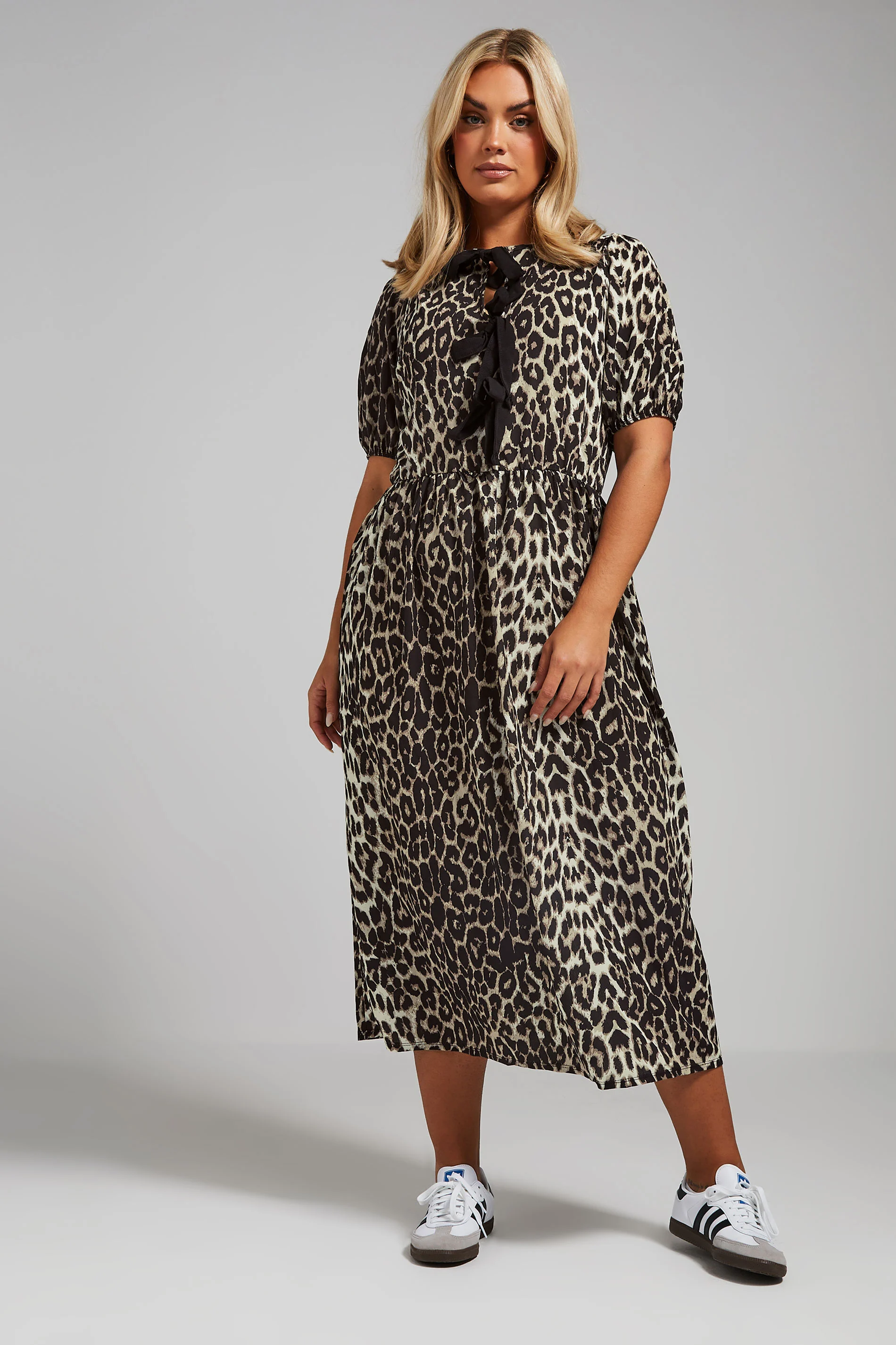 Limited Collection LIMITED COLLECTION Curve Natural Brown Leopard Print Bow Dress