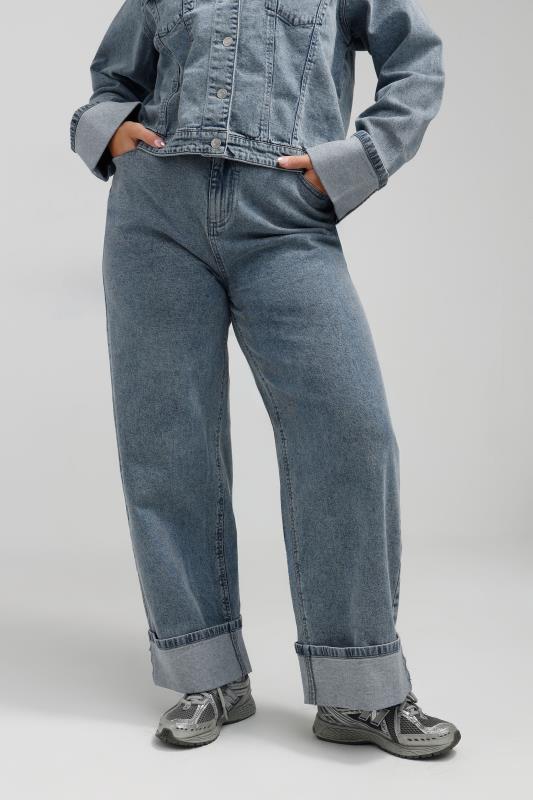 Limited Collection LIMITED COLLECTION Curve Blue Washed Denim Turn Up Jeans