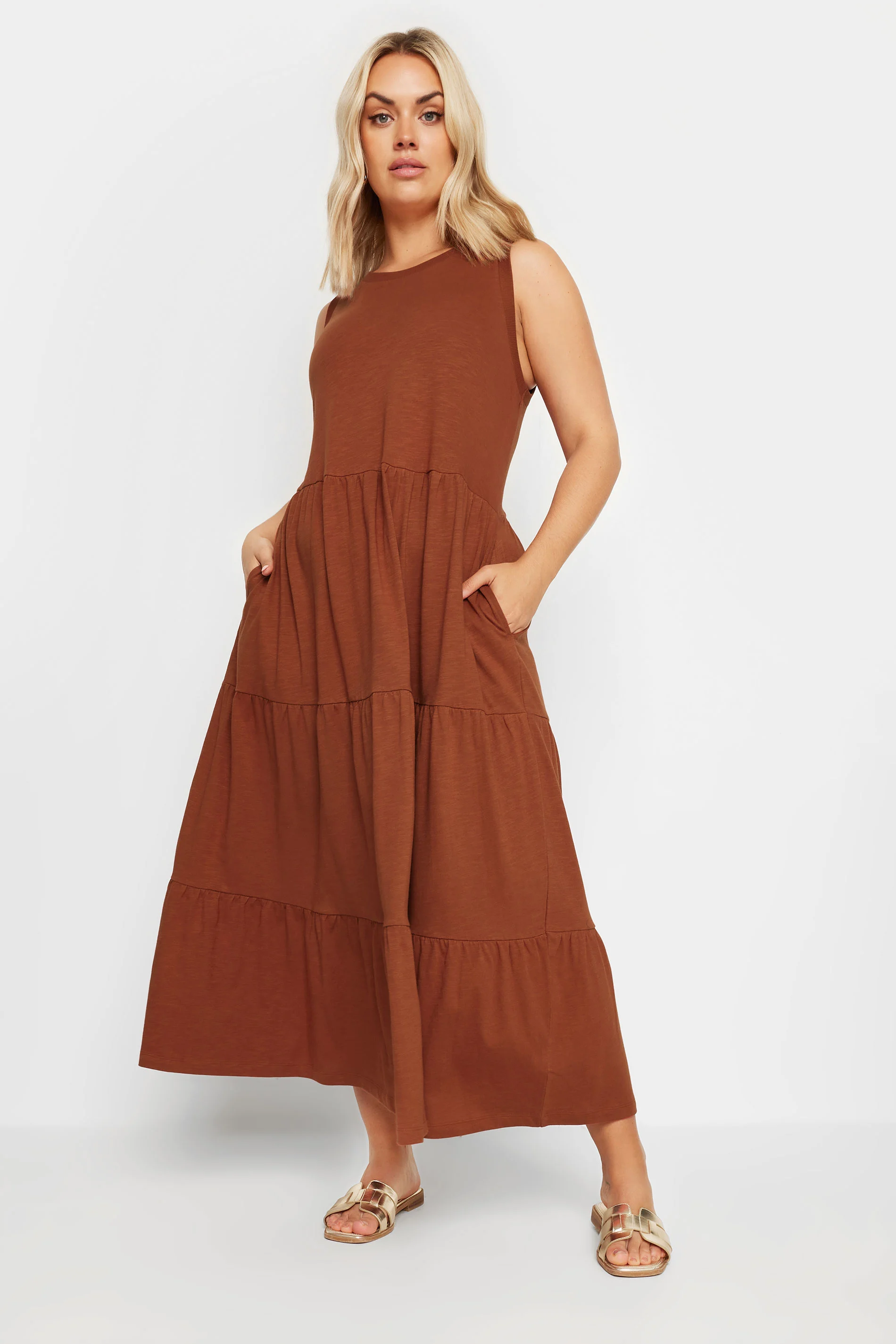 Yours YOURS Curve Rust Orange Tiered Midaxi Dress