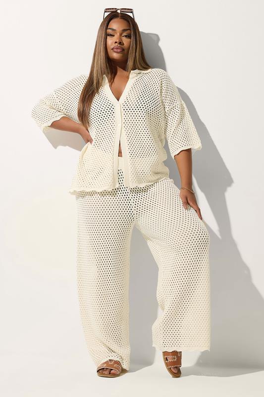 Limited Collection LIMITED COLLECTION Curve Cream Crochet Scalloped Edge Shirt