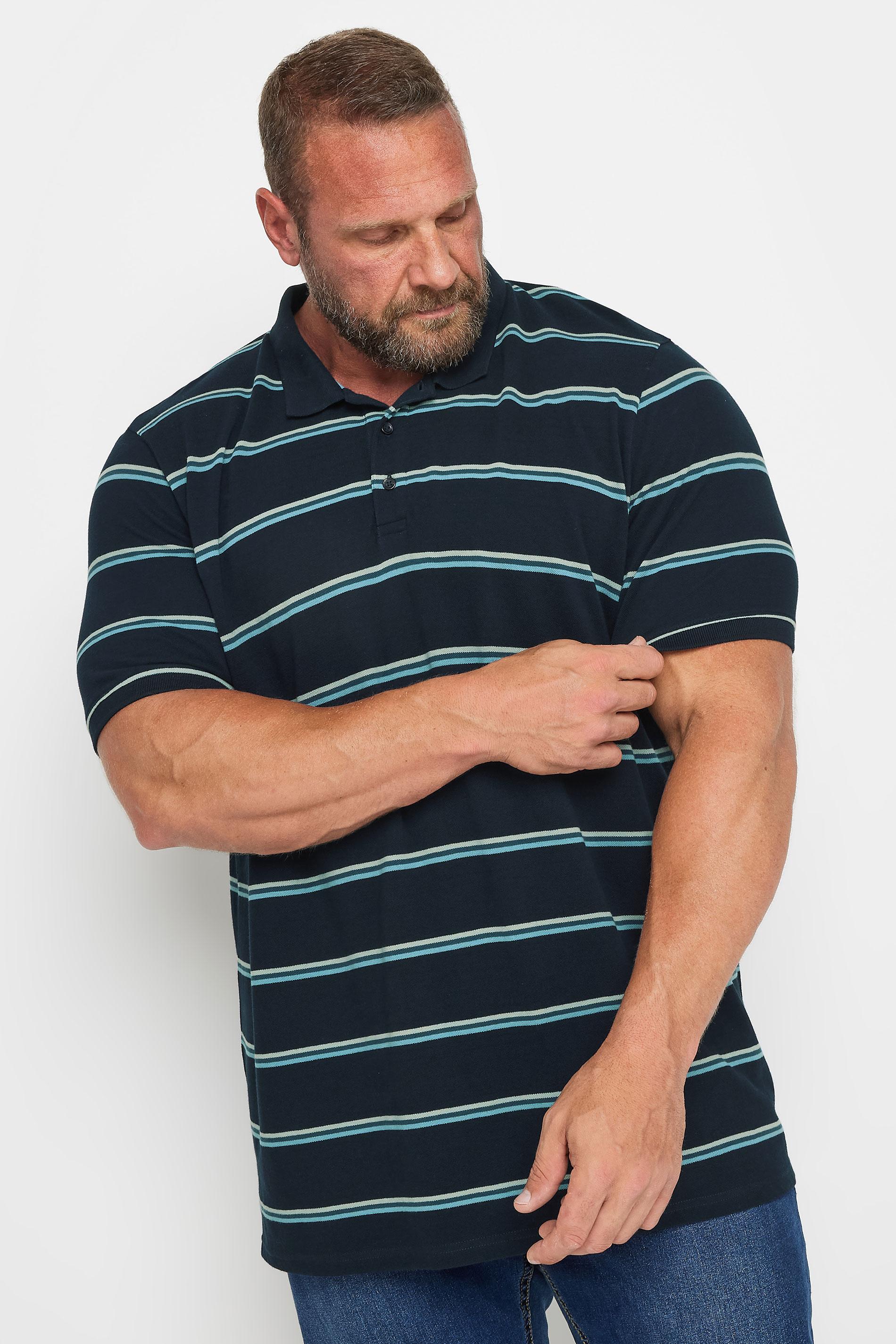 BadRhino BadRhino Big & Tall Navy Blue Stripe Polo Shirt