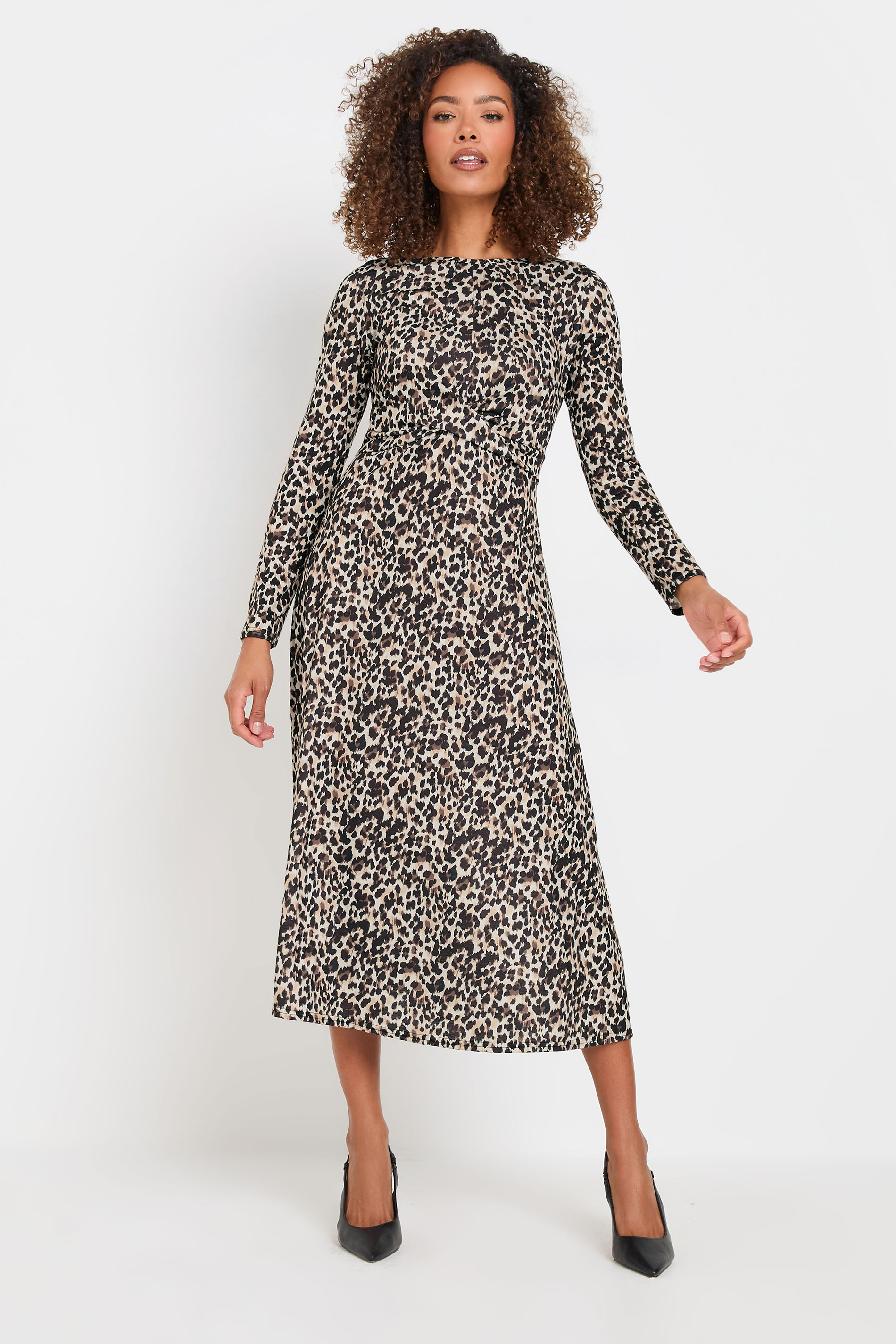 M&Co Womens M&Co Natural Brown Animal Print Twist Front Dress