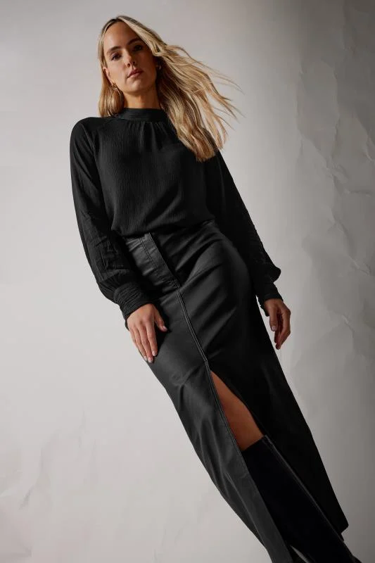 LTS LTS Tall Black Coated Midi Skirt