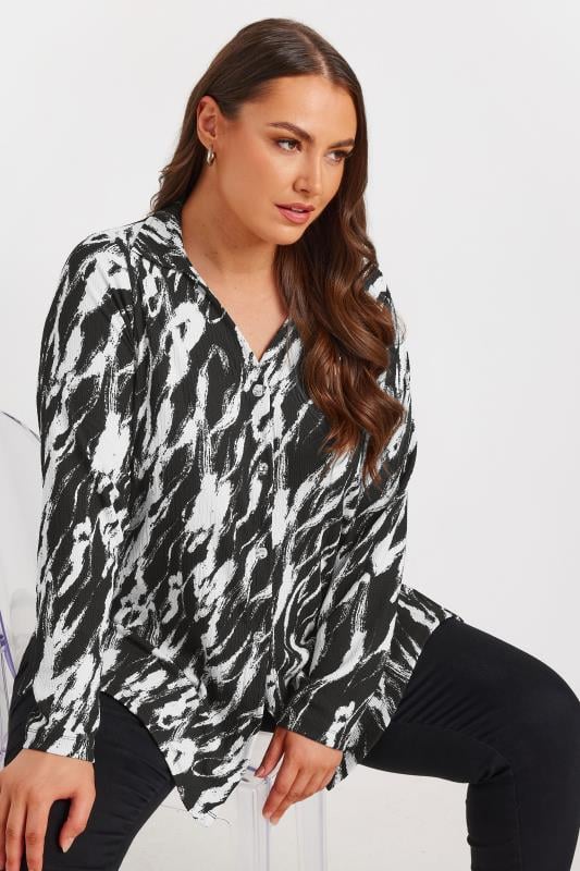 Yours YOURS Curve Black & White Abstract Print Textured Shirt