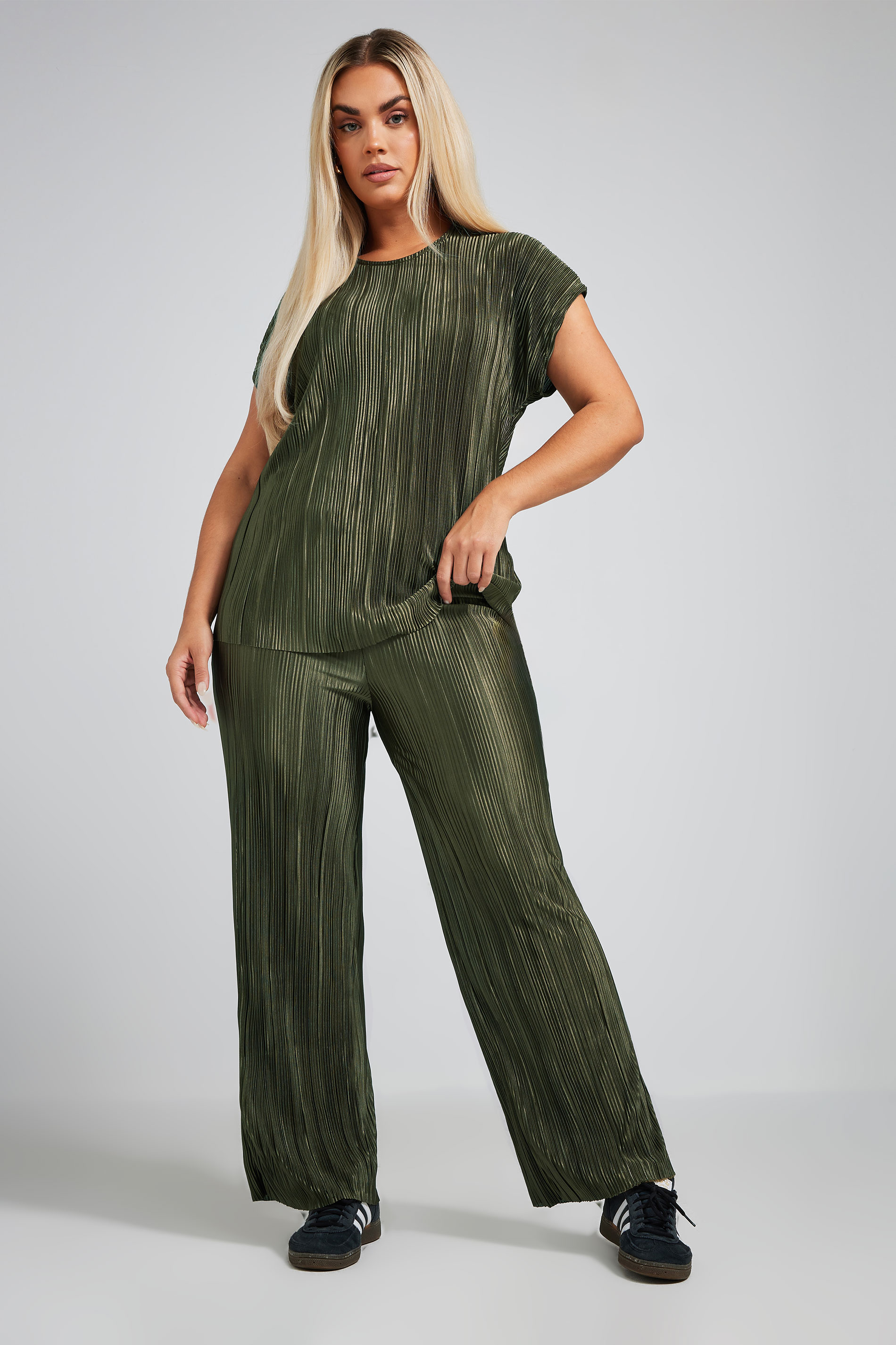 Limited Collection LIMITED COLLECTION Curve Khaki Green Textured Wide Leg Trousers