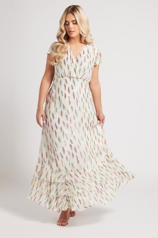 Yours London YOURS LONDON Curve White Metallic Dobby Ruffle Maxi Dress