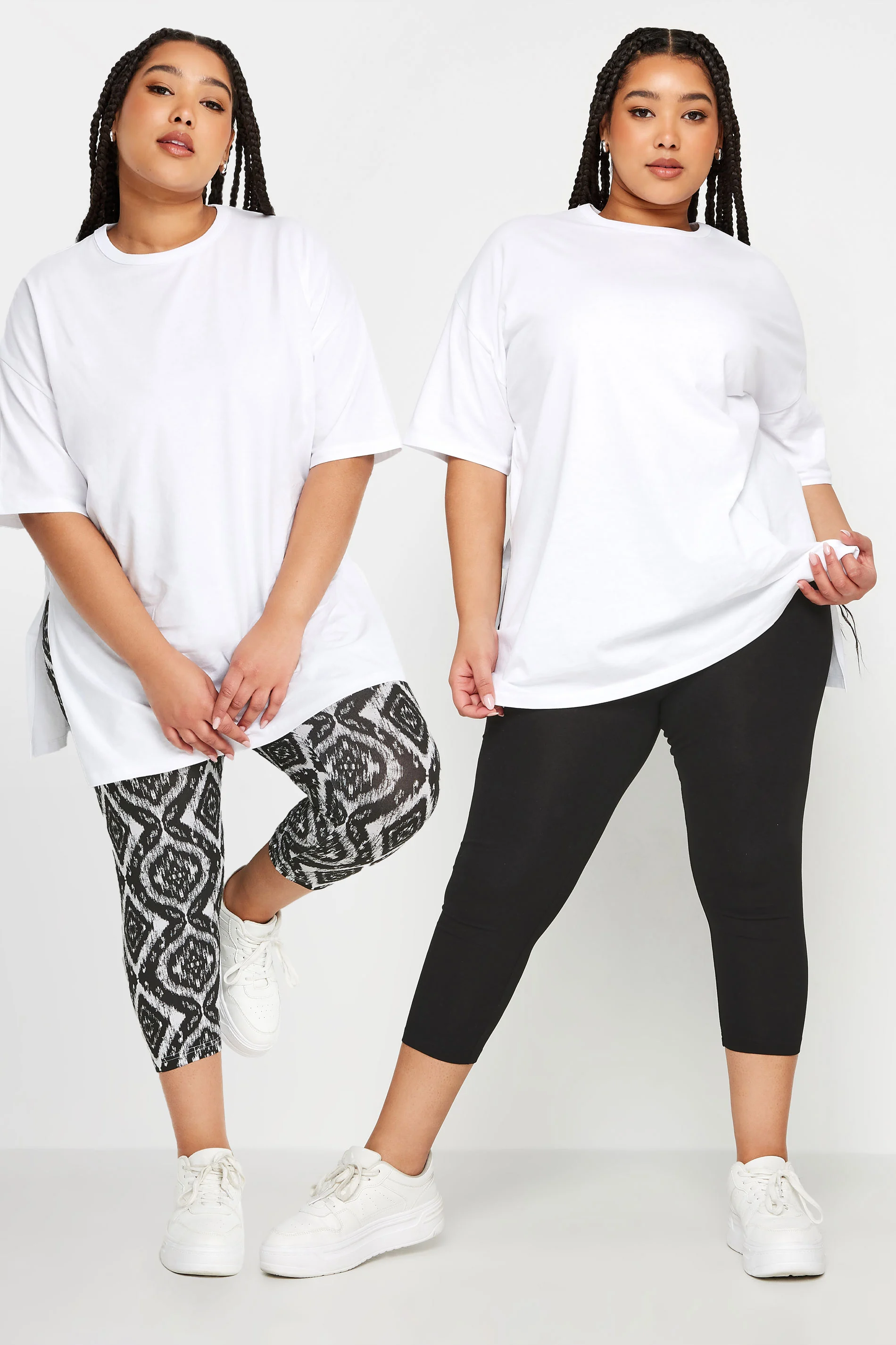 Yours YOURS Curve 2 PACK Black Aztec Print Cropped Leggings
