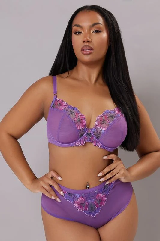 Yours YOURS Curve Purple Floral Embroidered Underwired Bra