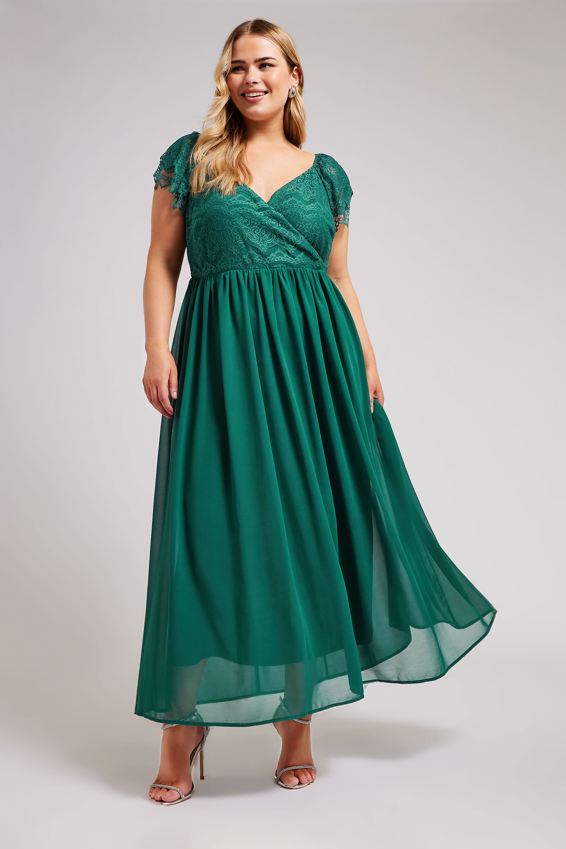 Yours London YOURS LONDON Curve Green Lace Wrap Maxi Dress