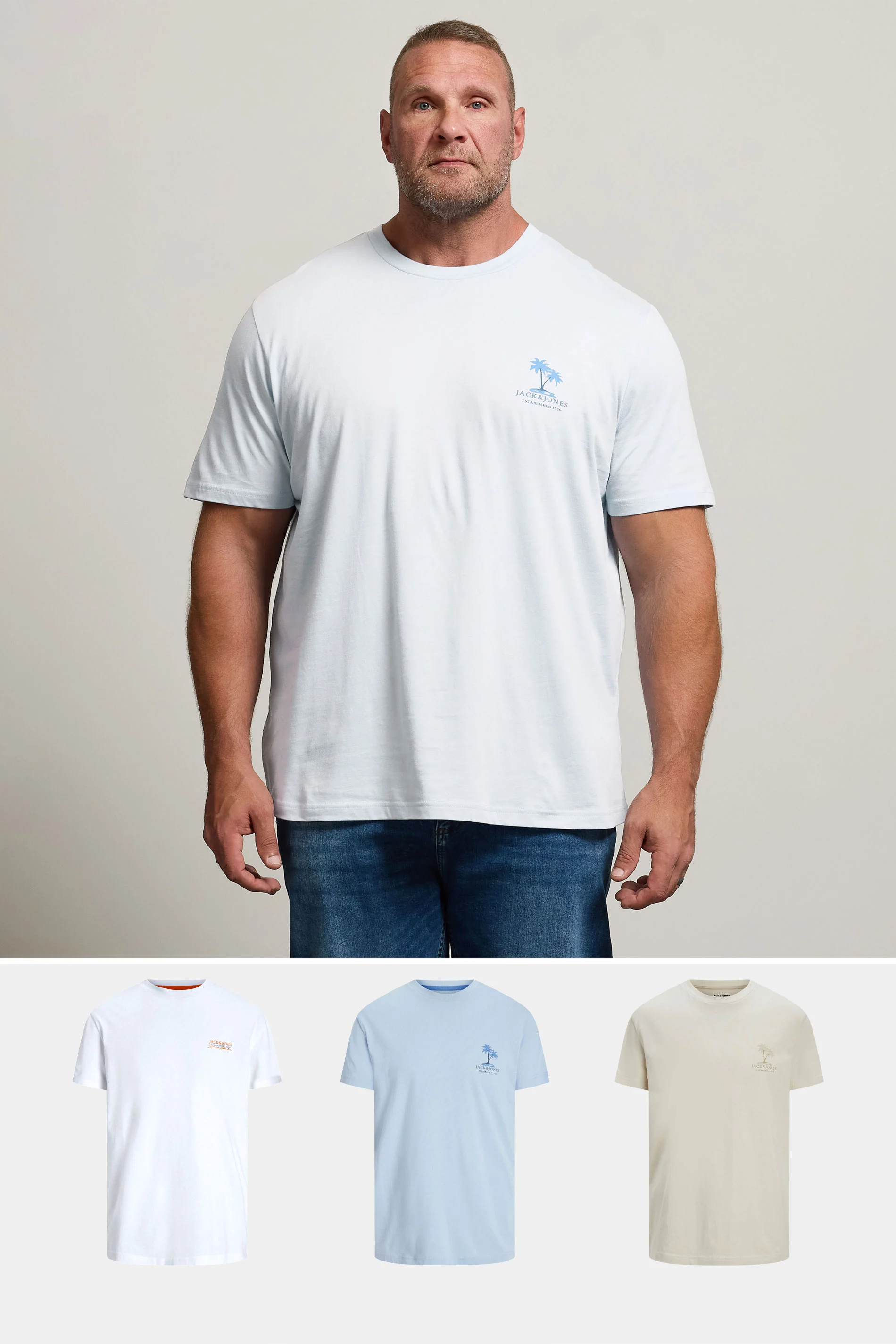 Jack & Jones JACK & JONES Big & Tall 3 PACK Chambray Blue Summer Vibe T-Shirts