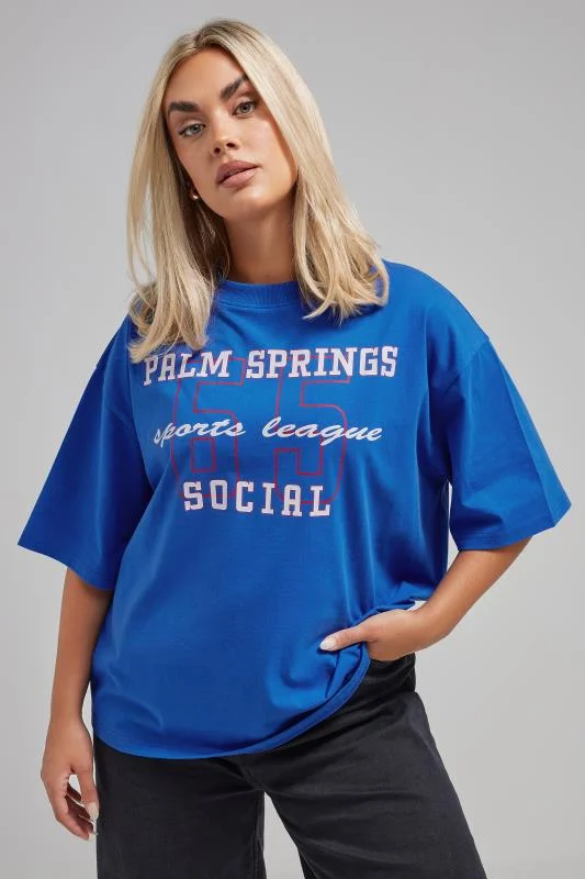 Limited Collection LIMITED COLLECTION Curve Blue 'Palm Springs' Slogan T-Shirt