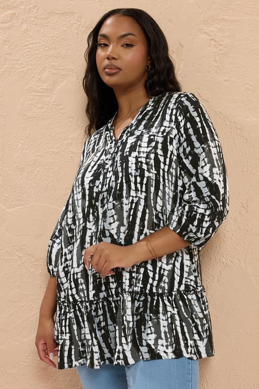 Yours YOURS Curve Black Tie Dye Tie Neck Blouse