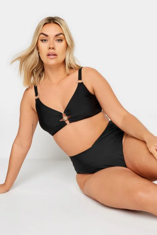 Yours YOURS Curve Black Ring Detail Bikini Top