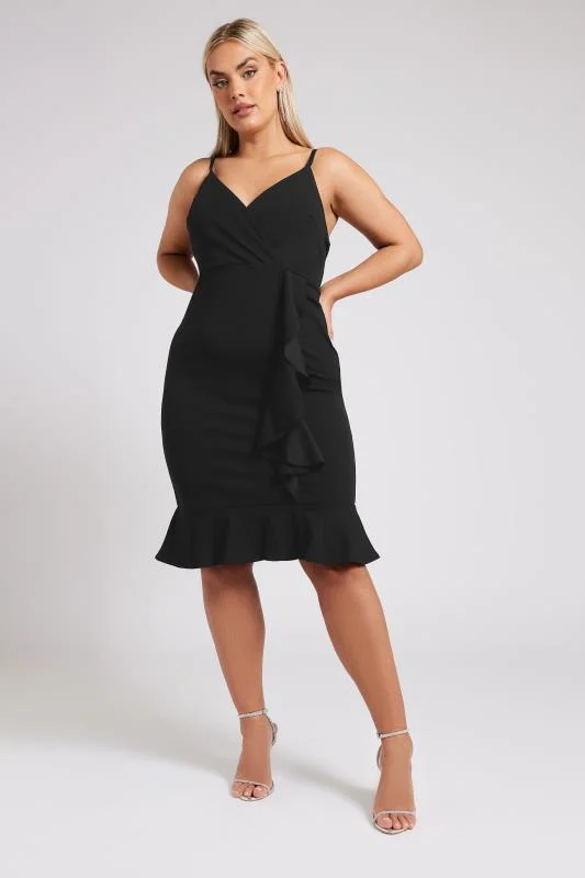 Yours London YOURS LONDON Curve Black Ruffle Wrap Dress