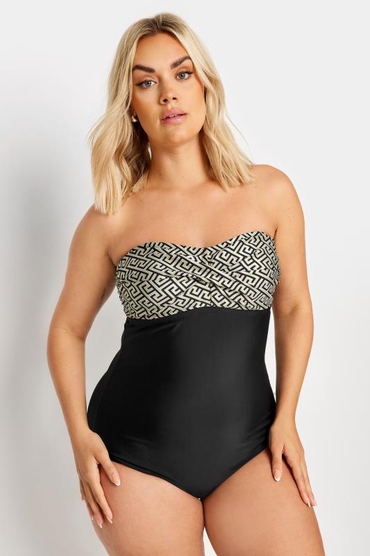 Yours YOURS Curve Black Metallic Geometric Print Bikini Brief