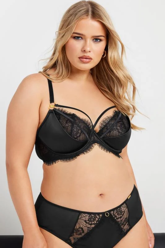 Yours YOURS Curve Black Lace Detail Satin Briefs