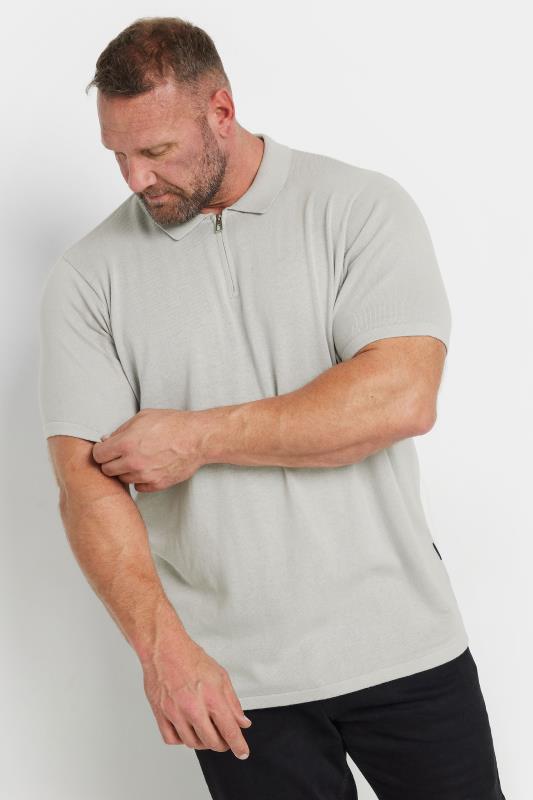 BadRhino BadRhino Big & Tall Grey Knitted Short Sleeve Zip Polo Shirt