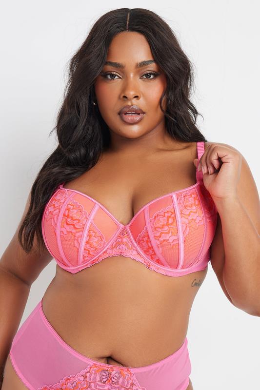 Yours YOURS Curve Pink Floral Lace Mesh Full Briefs