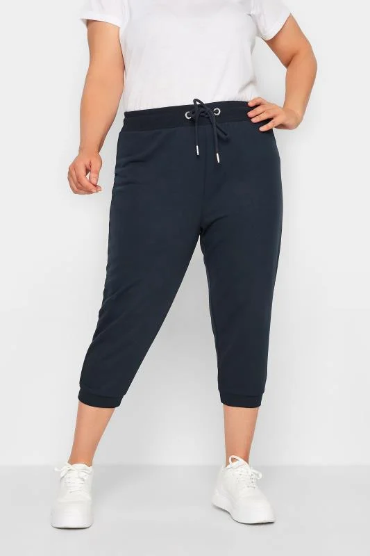 Yours YOURS Curve Navy Blue Cropped Stretch Joggers