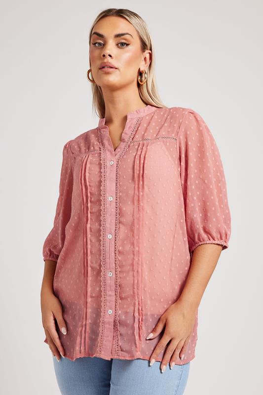 Yours London YOURS LONDON Curve Pink Dobby Crochet Trim Blouse