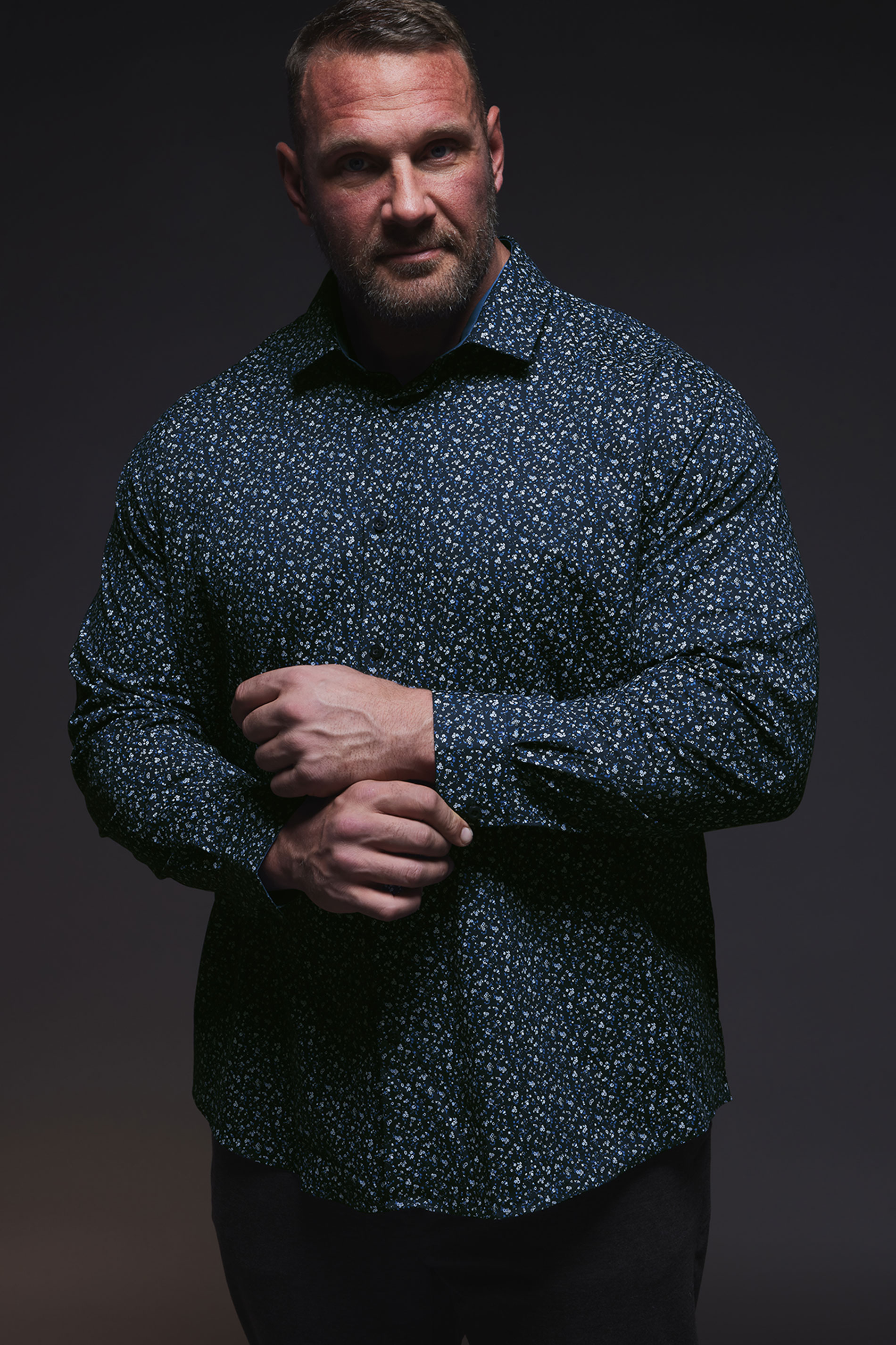 BadRhino BadRhino Tailoring Big & Tall Navy Blue Micro Floral Print Formal Shirt