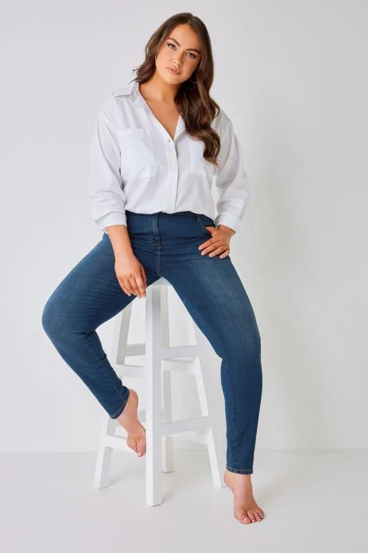 Yours YOURS Curve Denim Blue Pintuck Henley T-Shirt