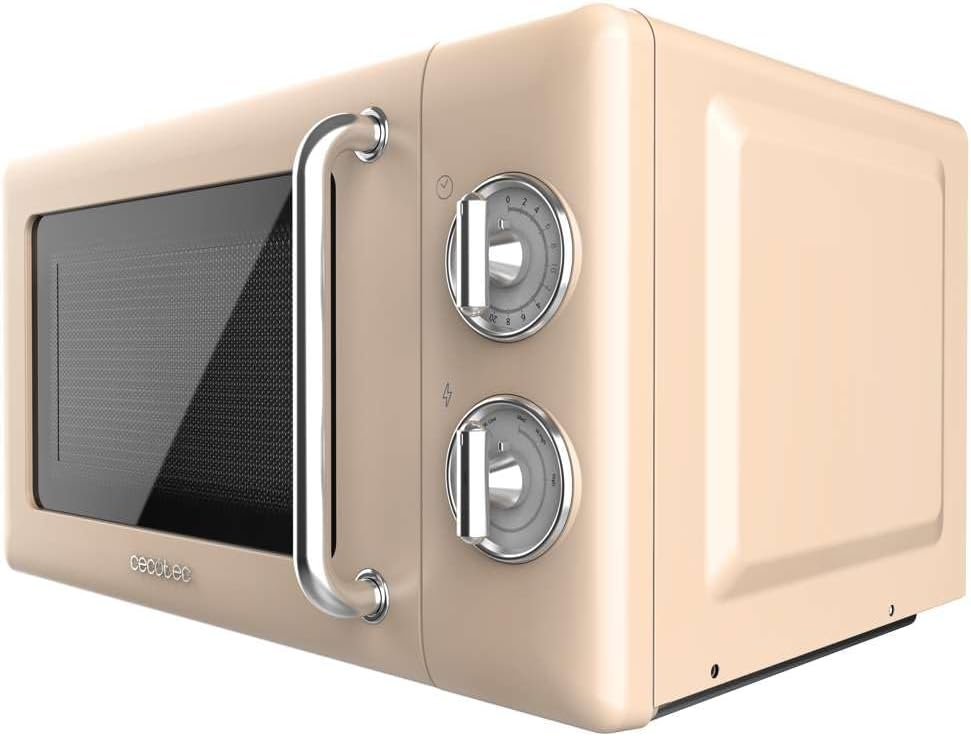 Cecotec Micro-Ondes Mécanique avec Grill Proclean 3110 Retro Bleu. 20 L, 700 W en 6 niveaux, minuterie jusqu'à 30 minutes, mode dégivrage, design vintage bleu, finitions en acier.