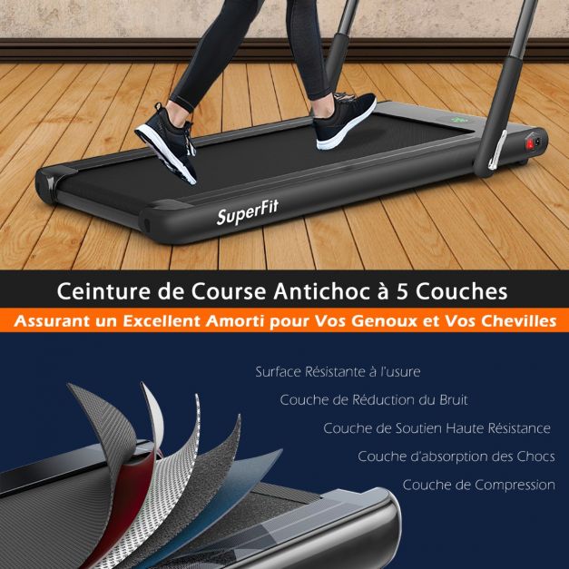 Tapis de course pliable 2 en 1 tapis roulant électrique motorisé 1-12 km/h avec télécommande écran LED noir 20_0006036