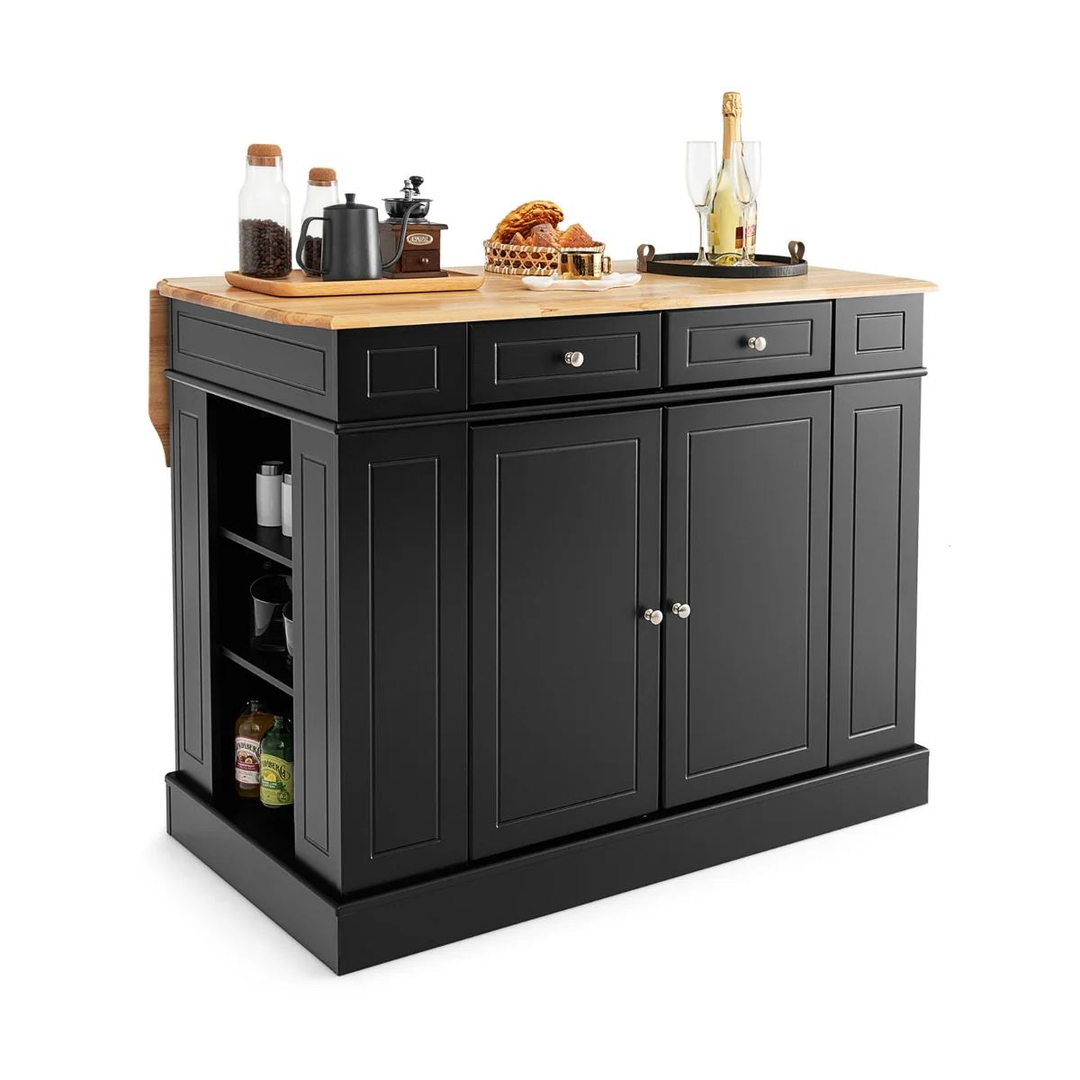 Ilot central cuisine avec tiroirs et 2 portes 120 x 61 x 92 cm desserte de cuisine avec étagère réglable étagères latéraux noir 20_0008634