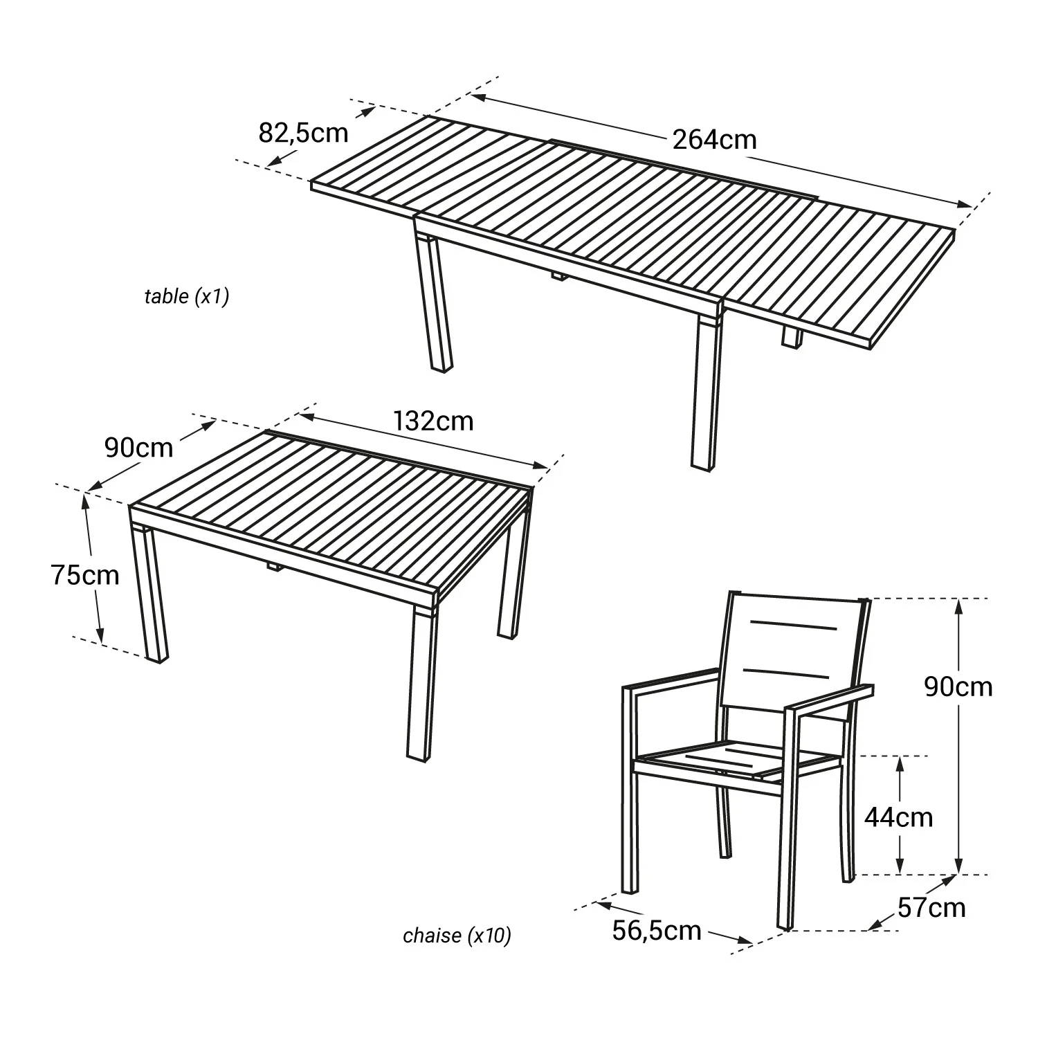 Salon de jardin VENEZIA extensible en textilène gris 10 places - aluminium anthracite Happy Garden