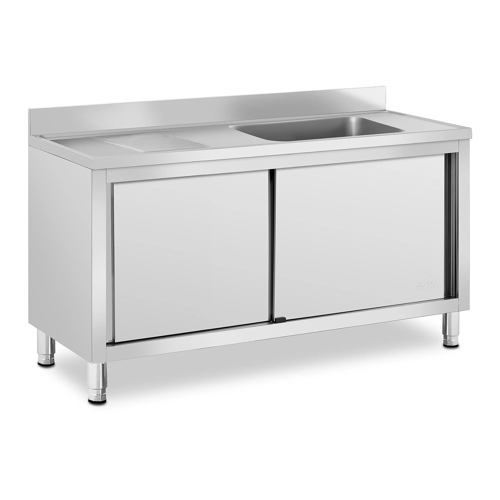 Plonge en inox professionnelle sur meuble bas armoire placard avec évier acier inoxydable (1 bac: 500 x 400 x 240 mm, hauteur du dosseret: 100 mm, pieds réglables) 14_0005019