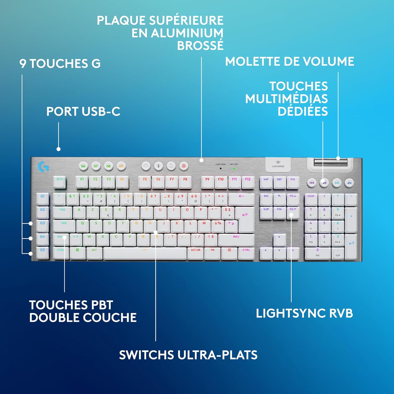 Logitech G915 TKL Tenkeyless LIGHTSPEED Clavier Gamer Mécanique, Switch ultra-plat GL Tactile, RGB LIGHTSYNC, Design élégant et mince, 40+ heures de jeu, Franais AZERTY - Noir