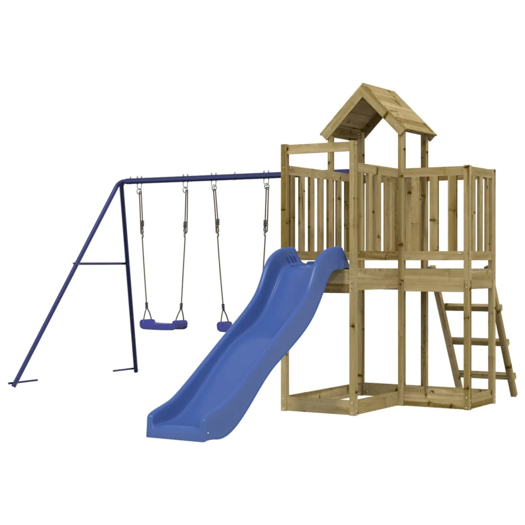 Aire de jeux d'extérieur balanoires toboggan portiques robuste jeux jardin bois de pin imprégné 02_0004652